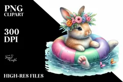 Watercolor Young Rabbit with Wreath of Flowers | Sublimation Product Image 3
