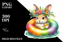 Watercolor Young Rabbit with Wreath of Flowers | Sublimation Product Image 3