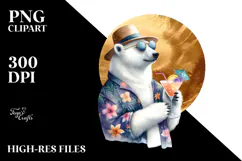 Polar Bear Hipster in Beachwear Drinking Cocktail PNG Product Image 2