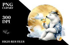 Polar Bear Hipster in Beachwear Drinking Cocktail PNG Product Image 2