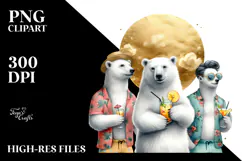 Polar Bear Hipster in Beachwear Drinking Cocktail PNG Product Image 2