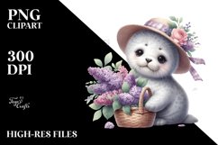 Detailed Baby Seal with Flowers Clipart Product Image 1