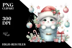 Whimsical Cute Cat Santa Hat PNG Product Image 2