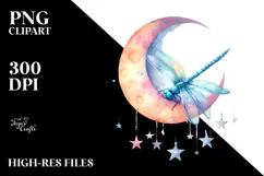 Boho Baby Dragonfly Sleeping on the Moon PNG Product Image 2