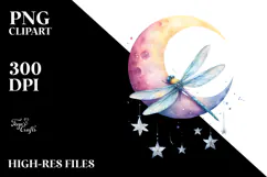 Boho Baby Dragonfly Sleeping on the Moon PNG Product Image 2