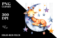 Boho Baby Giraffe Sleeping on the Moon PNG Product Image 2
