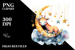 Boho Baby Giraffe Sleeping on the Moon PNG Product Image 2