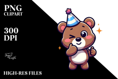Playful Bear with Party Hat PNG Product Image 2