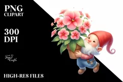 Cute Gnome Floating Impatiens Watercolor Clipart Product Image 3
