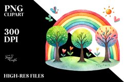 Cute Watercolor Rainbow Trees PNG Product Image 2