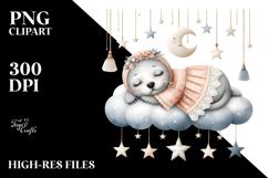 Boho Baby Seal Sleeping on Moon, PNG Product Image 2