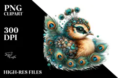 Digital Adorned Cute Baby Peacock PNG Product Image 2