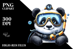 Funny Whimsical Panda Scuba Helmet Clipart Product Image 2
