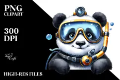 Funny Whimsical Panda Scuba Helmet Clipart Product Image 2