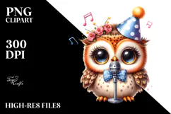 Cute Baby Owl with Party Hat PNG Product Image 2