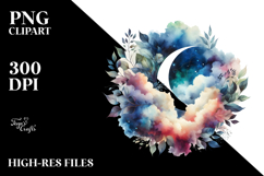 Vibrant Abstract Moon with Foliage | Sublimation | Clipart Product Image 2