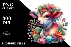 Colorful Baby Cow with Gemstone PNG Product Image 1