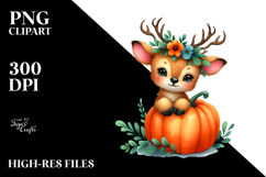 Baby Elk with Pumpkin, Watercolor PNG Product Image 2