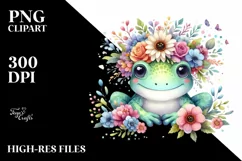 Colorful Frog with Flower Crown | Clipart Product Image 1