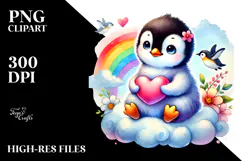 Colorful Baby Penguin on Cloud PNG Product Image 2