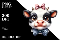 Funny Baby Cow with Bow and Tie PNG Product Image 2