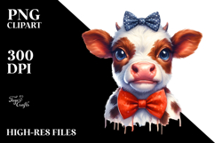Funny Baby Cow with Bow and Tie PNG Product Image 2