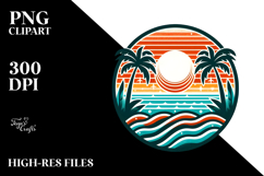 Retro Tropical Beach Sunset, PNG Product Image 2