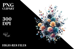 Colorful Watercolor Black Roses PNG Product Image 2