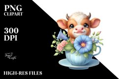 Highland Cow with Morning Glory PNG Product Image 2
