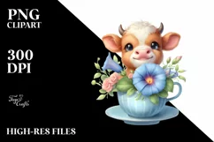 Highland Cow with Morning Glory PNG Product Image 2