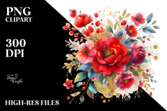 Colorful Watercolor with Red Flowers, PNG Product Image 2