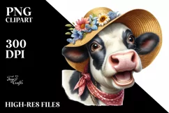 Cow Enthusiastic Cow with Sun Hat Clipart Product Image 3