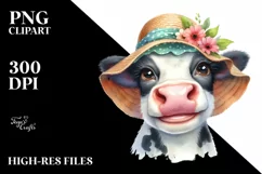 Cow Cow Portrait Sun Hat Big Eyes Clipart Product Image 1