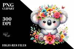 Cute Vibrant Koala with Flower Crown | Clipart Product Image 3
