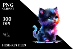 Simple Watercolor Drawing of Cute Baby Black Cat, Halloween Product Image 2