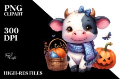 Cute Baby Cow in Halloween Scenery | Clipart Product Image 1
