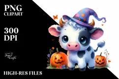 Cute Baby Cow in Halloween Scene | Clipart Product Image 1