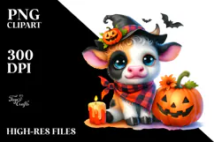 Cute Baby Cow in Halloween Scene | Clipart Product Image 2