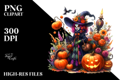 Witch with Pumpkin in Halloween Scene | Clipart Product Image 2