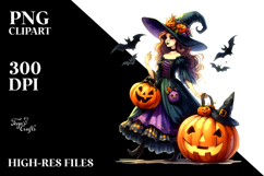 Witch with Pumpkin in Halloween Scene | Clipart Product Image 2