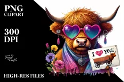 Highland Calf with Heart Shaped Sunglasses, Transparent PNG Product Image 2