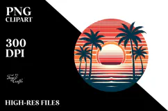 Retro Tropical Beach Sunset Clipart PNG Product Image 2