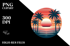 Retro Tropical Beach Sunset Clipart PNG Product Image 2