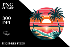 Retro Tropical Beach Sunset PNG Product Image 2