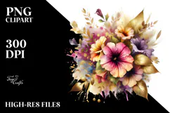 Vibrant Bouquet Gold Foil Clipart Product Image 2