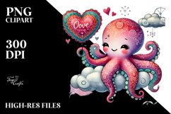 Boho Octopus Holding Heart PNG Product Image 2