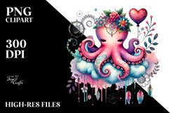 Boho Octopus on Cloud Holding Heart PNG Product Image 2