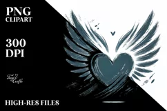 Simple Paintbrush Style Heart with Wings, High-Res PNG Product Image 2