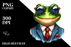 Funny Frog in Retro es and Suit | Sublimation Clipart Product Image 1