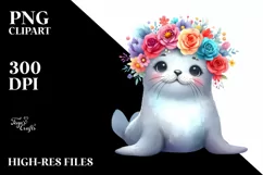 Vibrant Flower Crown Seal, PNG Product Image 1